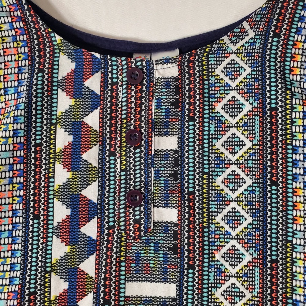 Japna Kids Girls Size 12 Sleeveless Geometric Tribal Print Henley Top Navy Blue